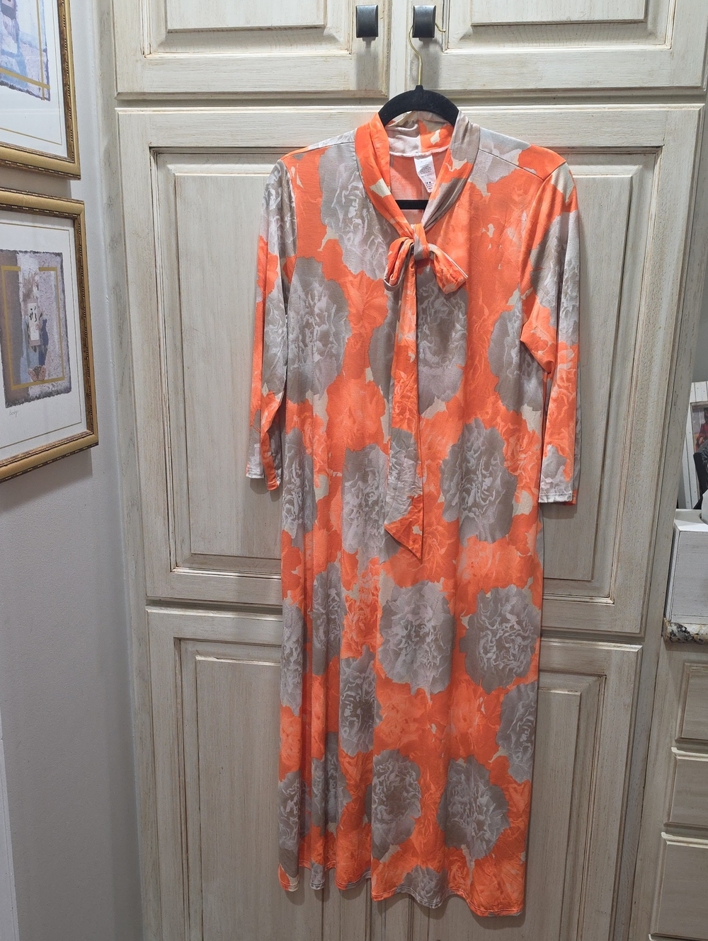 Orange and Taupe Floral Bow Maxi Dress Ptp 19"